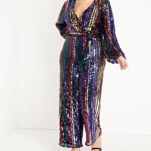 🆕 BNWT - Eloquii - Multicolor Stripe Sequin Jumpsuit - size 20/22